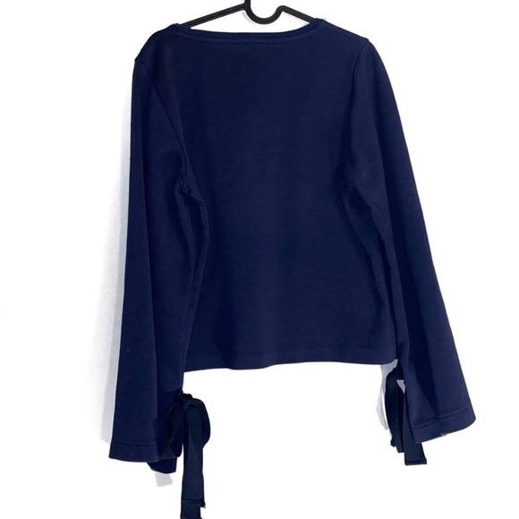 J. Crew Bell Sleeve Bow Navy Sweatshirt Size M - Picture 3 of 5